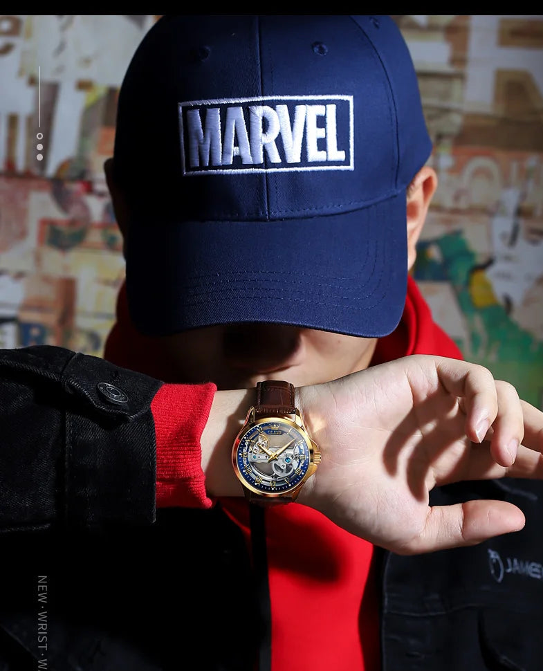 OLEVS 6661 – Reloj Automático para Hombre · Business Minimal · Correa de Cuero · 3BAR Resistente al Agua