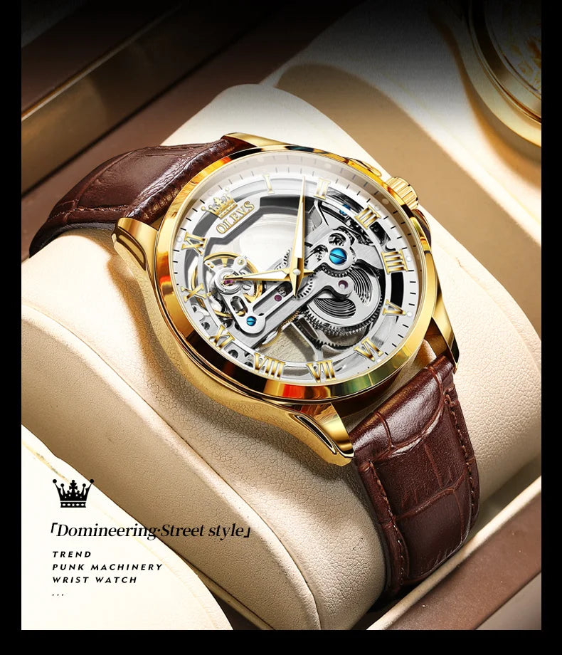 OLEVS 6661 – Reloj Automático para Hombre · Business Minimal · Correa de Cuero · 3BAR Resistente al Agua