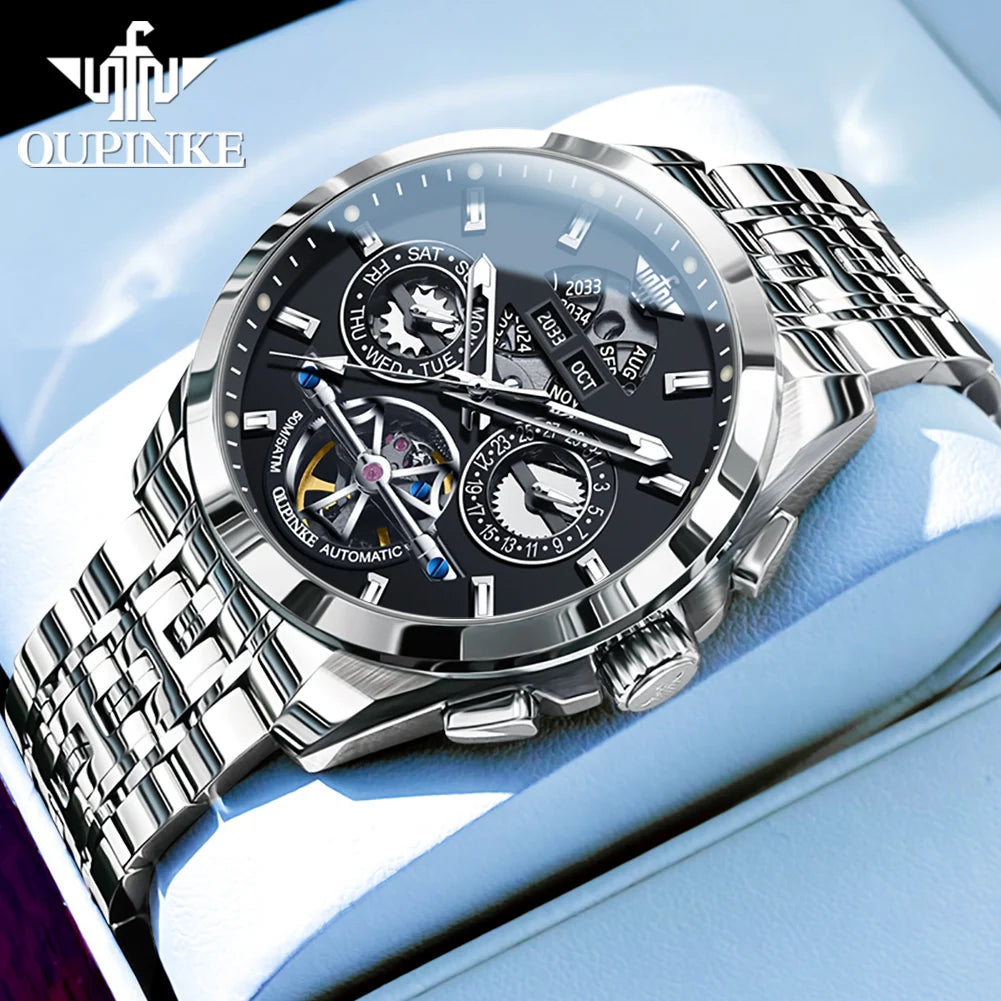 OUPINKE 3251 – Reloj Automático de Lujo · Skeleton Edition · Cristal de Zafiro · 5BAR Resistente al Agua