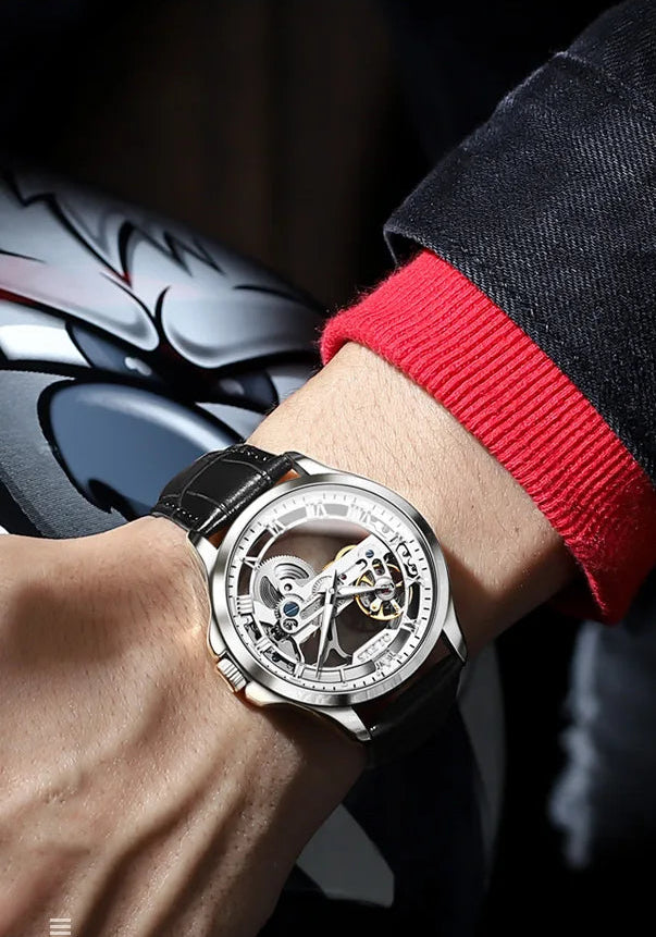 OLEVS 6661 – Reloj Automático para Hombre · Business Minimal · Correa de Cuero · 3BAR Resistente al Agua