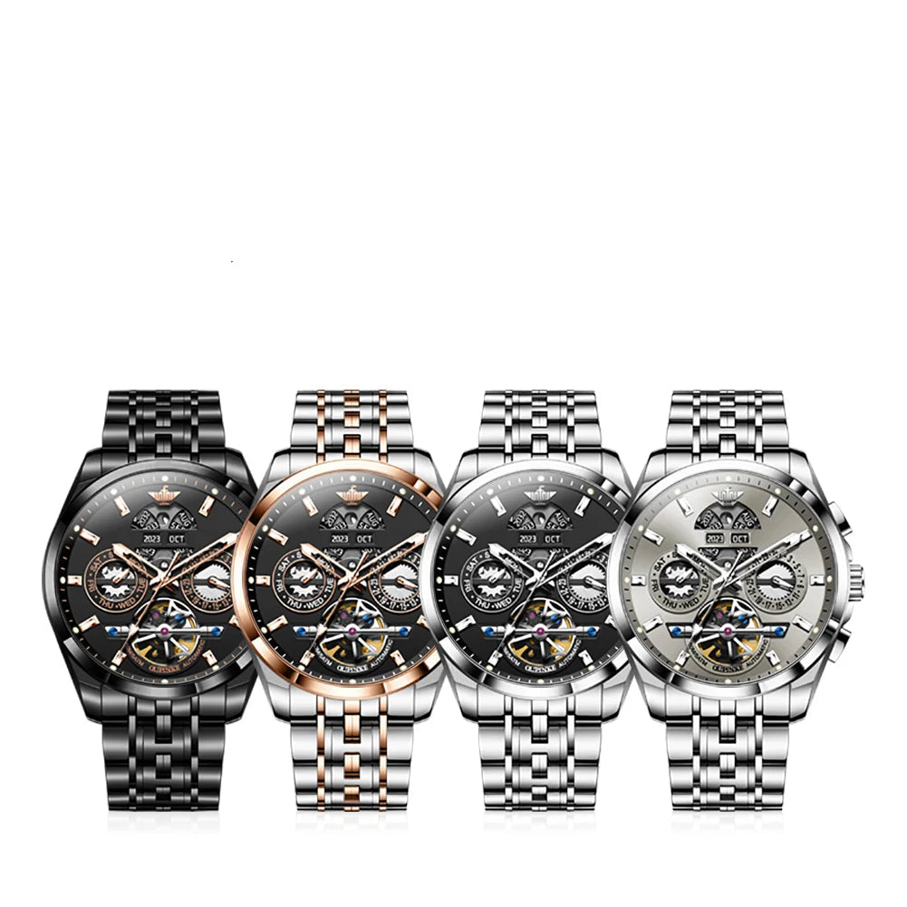 OUPINKE 3251 – Reloj Automático de Lujo · Skeleton Edition · Cristal de Zafiro · 5BAR Resistente al Agua