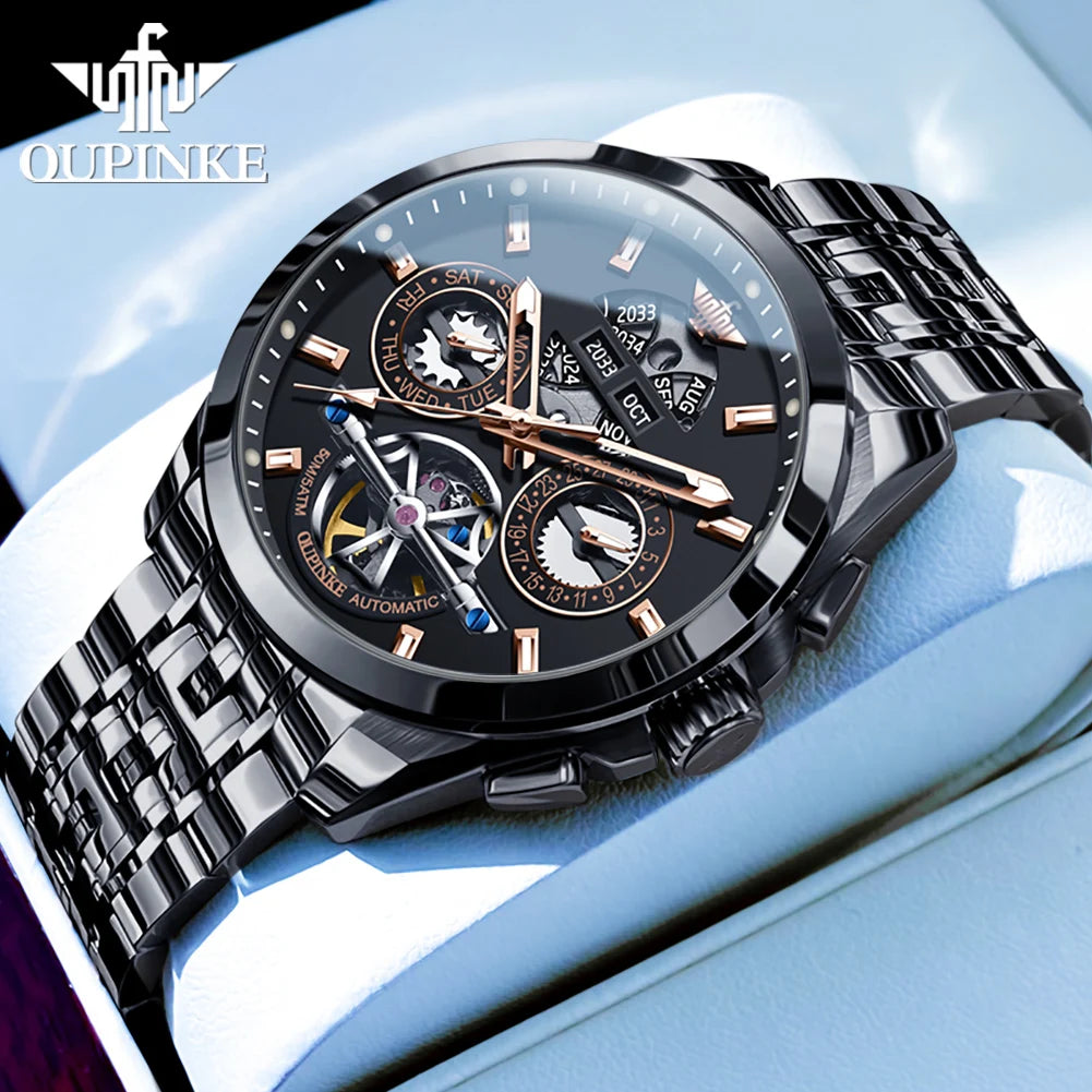OUPINKE 3251 – Reloj Automático de Lujo · Skeleton Edition · Cristal de Zafiro · 5BAR Resistente al Agua