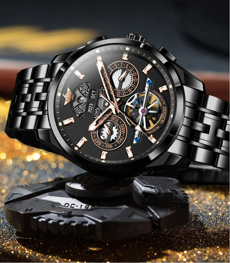 OUPINKE 3251 – Reloj Automático de Lujo · Skeleton Edition · Cristal de Zafiro · 5BAR Resistente al Agua