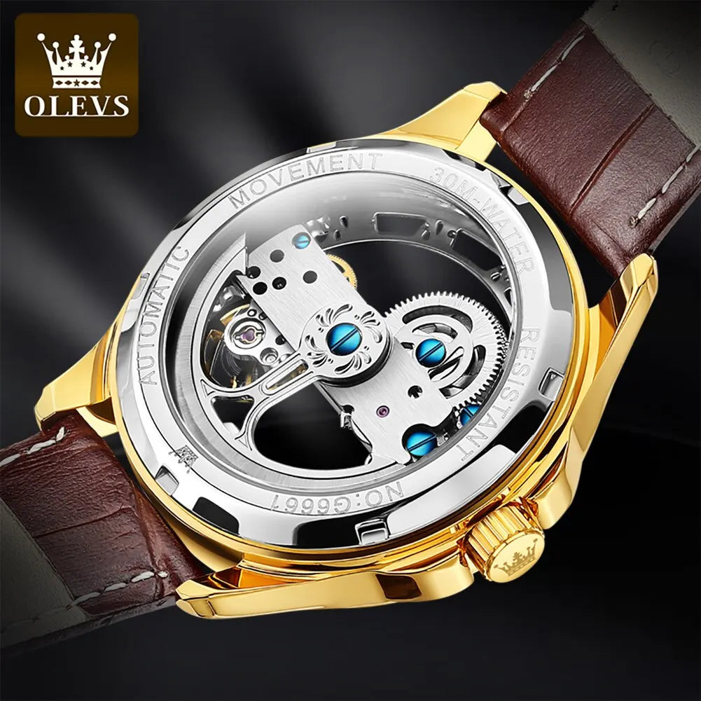 OLEVS 6661 – Reloj Automático para Hombre · Business Minimal · Correa de Cuero · 3BAR Resistente al Agua