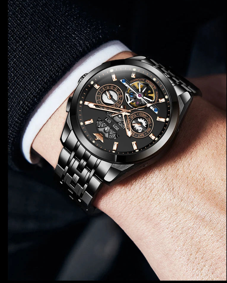 OUPINKE 3251 – Reloj Automático de Lujo · Skeleton Edition · Cristal de Zafiro · 5BAR Resistente al Agua