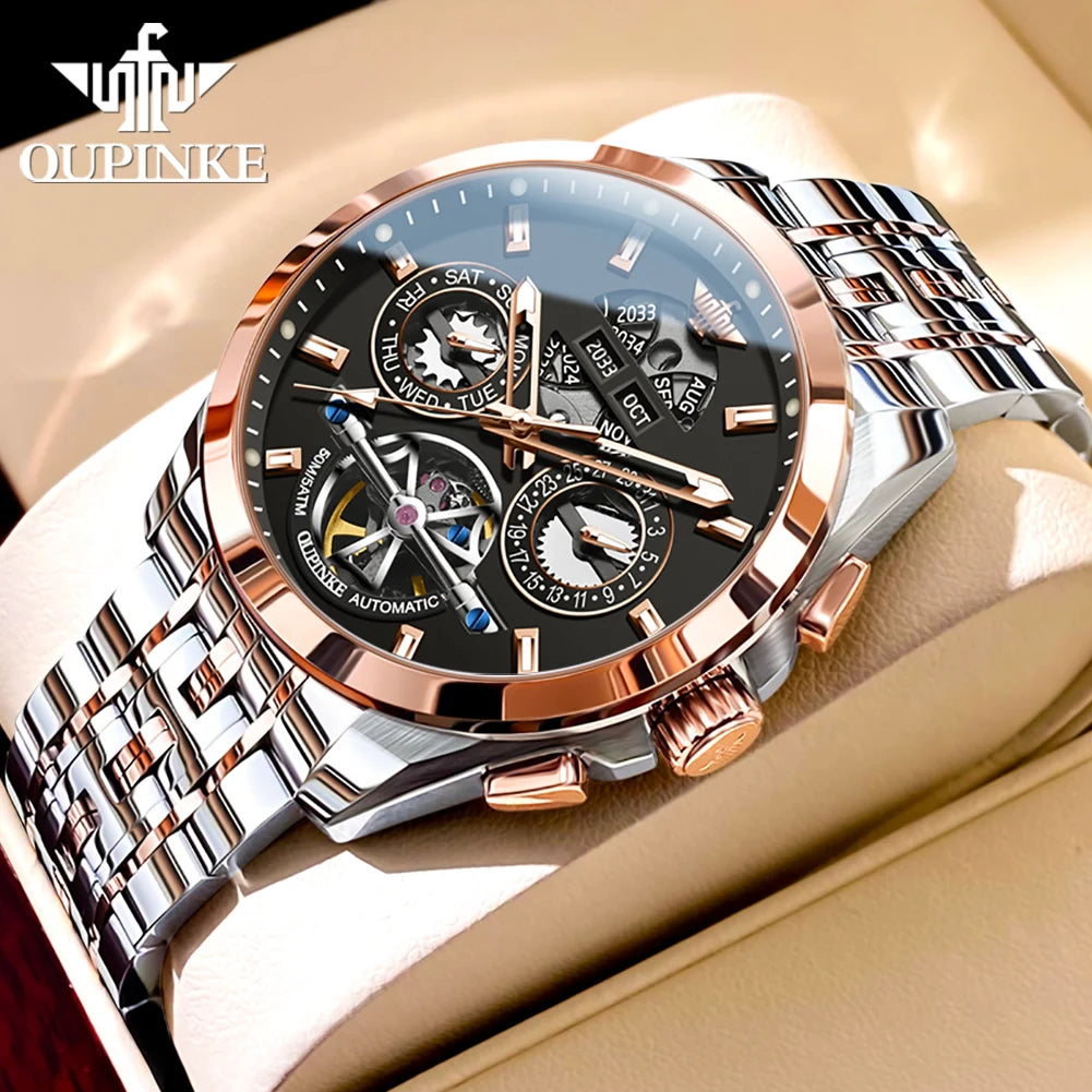 OUPINKE 3251 – Reloj Automático de Lujo · Skeleton Edition · Cristal de Zafiro · 5BAR Resistente al Agua