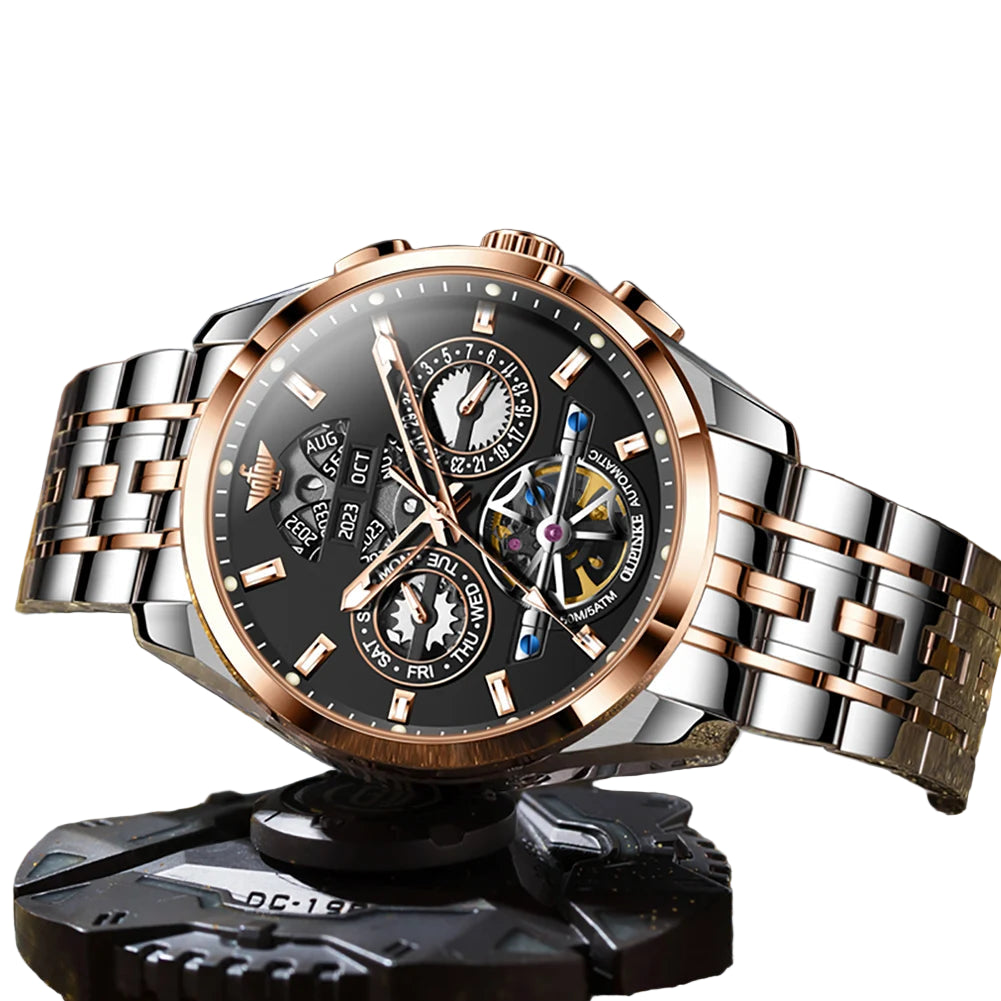 OUPINKE 3251 – Reloj Automático de Lujo · Skeleton Edition · Cristal de Zafiro · 5BAR Resistente al Agua