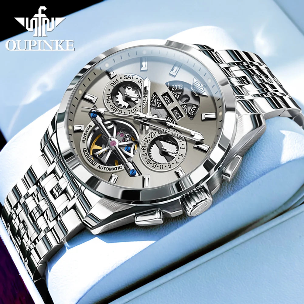 OUPINKE 3251 – Reloj Automático de Lujo · Skeleton Edition · Cristal de Zafiro · 5BAR Resistente al Agua