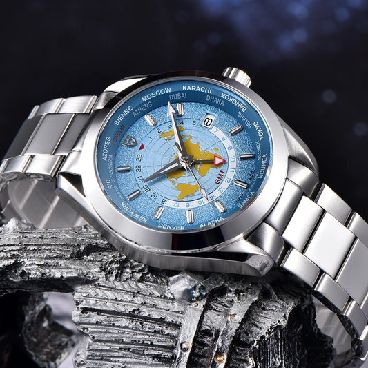 Pagani Design World Time GMT Automatic Watch NH34A Sapphire Steel