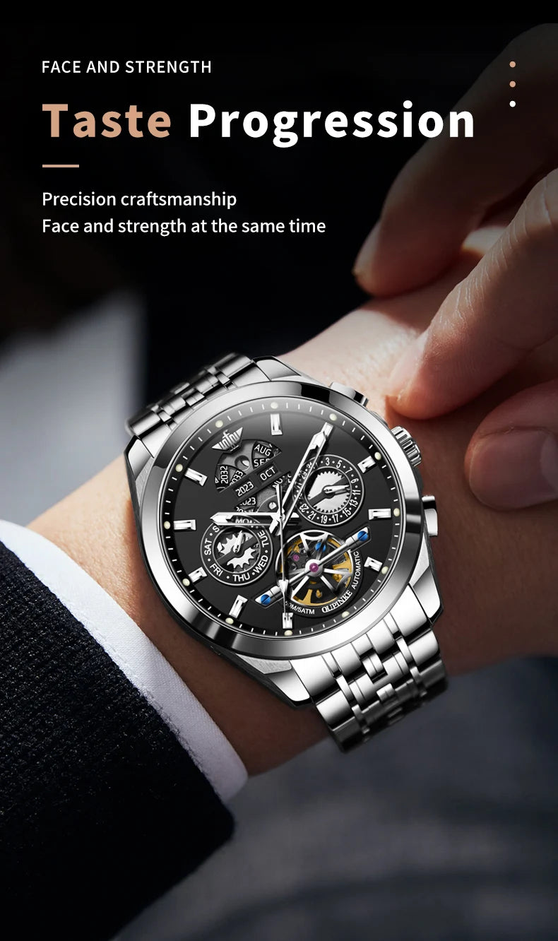 OUPINKE 3251 – Reloj Automático de Lujo · Skeleton Edition · Cristal de Zafiro · 5BAR Resistente al Agua